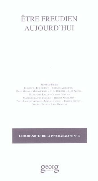 Couverture du livre « Etre freudien aujourd'hui psy n 17 » de Mario Cifali aux éditions Georg