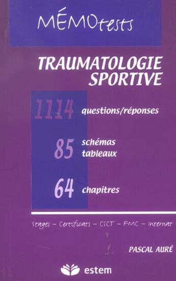 Couverture du livre « Traumatologie sportive memo tests » de Aure aux éditions Estem