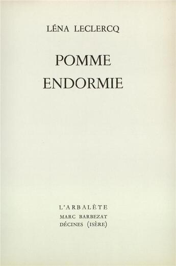 Couverture du livre « Pomme endormie » de Leclercq Lena aux éditions Gallimard