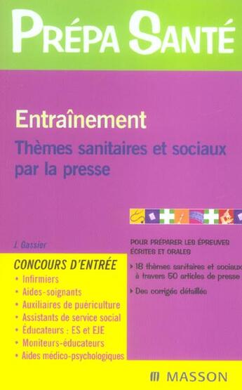 Couverture du livre « Entrainement ; Themes Sanitaires Et Sociaux Par La Presse » de J Gassier aux éditions Elsevier-masson