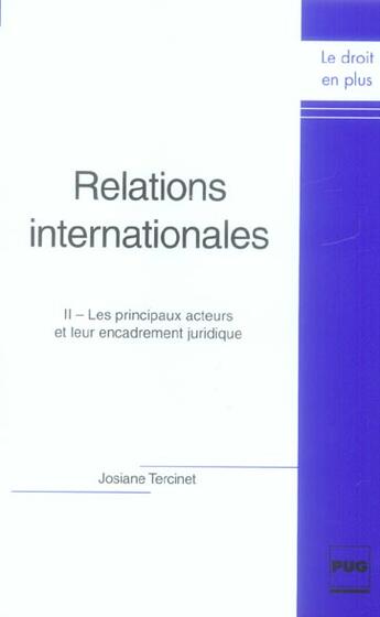 Couverture du livre « Relations internationales - tome 2 » de Tercinet J aux éditions Pu De Grenoble