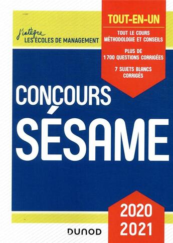 Couverture du livre « Concours Sésame ; tout-en-un (édition 2020/2021) » de Marie-Virginie Speller et Pia Boisbourdain et Catherine Baldit-Dufays et Marie-Annik Durand aux éditions Dunod