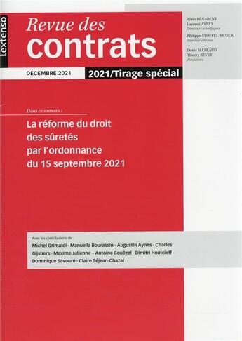 Couverture du livre « La réforme du droit des sûretés par l'ordonnance du 15 septembre 2021 : revue des contrats décembre 2021 » de  aux éditions Lgdj