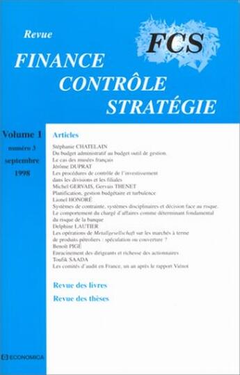 Couverture du livre « FINANCE-CONTR-STRAT VOL.1/N 3 » de Revue F.C.S. aux éditions Economica