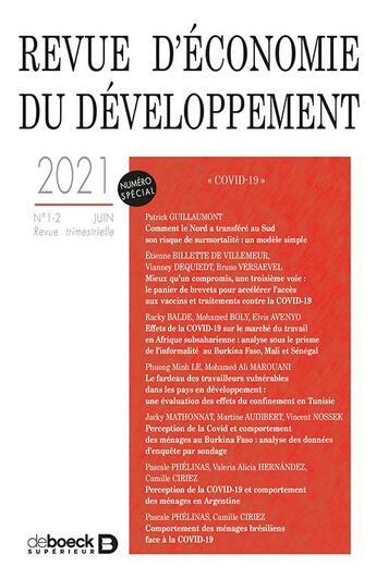 Couverture du livre « Revue d'economie du developpement 2021/1-2 » de  aux éditions De Boeck Superieur