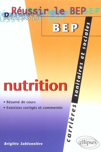 Couverture du livre « Nutrition » de Brigitte Sablonniere aux éditions Ellipses