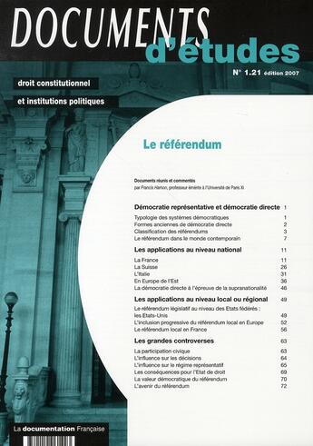 Couverture du livre « Le référendum » de  aux éditions Documentation Francaise