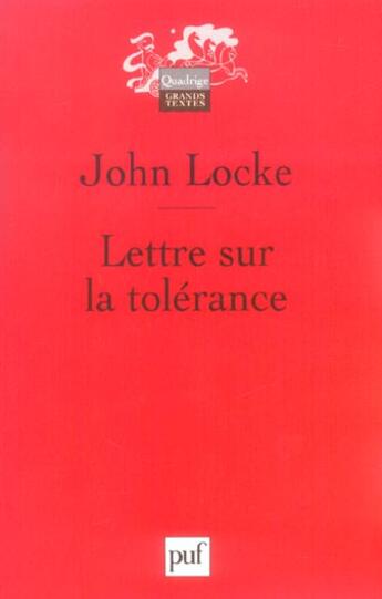 Couverture du livre « Lettre sur la tolerance - texte latin et traduction francaise (3e édition) » de John Locke aux éditions Puf