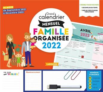 Couverture du livre « Grand calendrier mensuel famille organisee 2022 » de  aux éditions Larousse