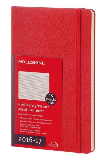 Couverture du livre « Agenda 18 mois ; semainier horizontal 2016-17 grand format rouge rigide » de  aux éditions Moleskine