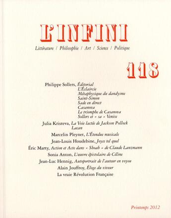 Couverture du livre « Revue l'infini N.118 » de  aux éditions Gallimard