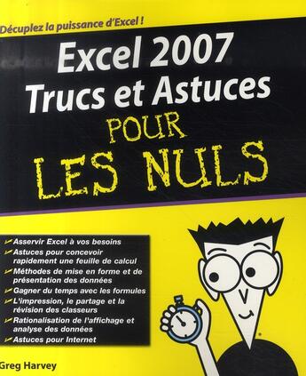 Couverture du livre « Excel 2007 ; trucs et astuces pour les nuls » de Greg Harvey aux éditions First Interactive