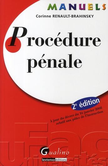 Couverture du livre « Procédure pénale (2e édition) » de Renault-Brahinsky C. aux éditions Gualino