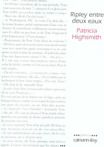 Couverture du livre « Ripley entre deux eaux » de Patricia Highsmith aux éditions Calmann-levy