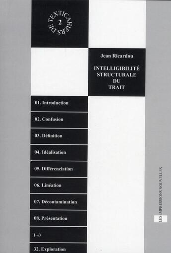 Couverture du livre « Intelligibilité structurale du trait » de Jean Ricardou aux éditions Impressions Nouvelles