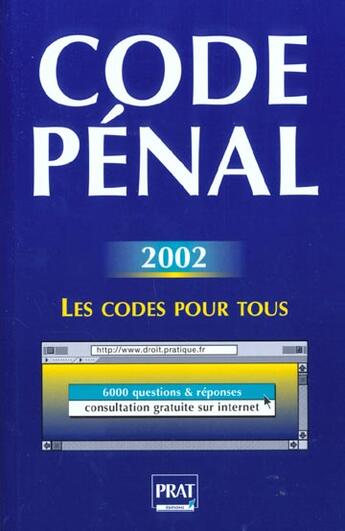 Couverture du livre « Code penal 2002 » de  aux éditions Prat