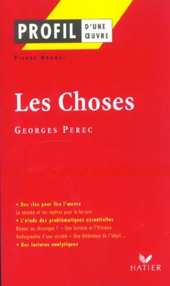 Couverture du livre « Les choses de Georges Pérec » de Pierre Brunel aux éditions Hatier