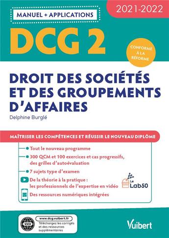 Couverture du livre « DCG t.2 ; droit des sociétés et des groupements d'affaires » de Delphine Burgle aux éditions Vuibert