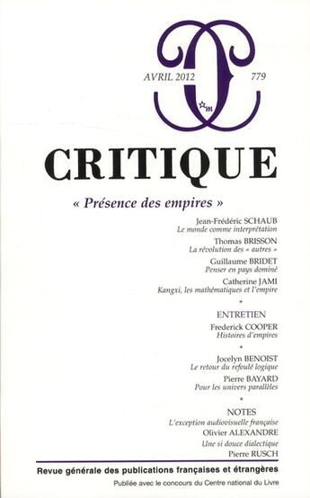 Couverture du livre « Revue critique n.779 ; présence des empires » de  aux éditions Minuit