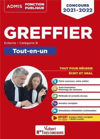 Couverture du livre « Concours greffier ; catégorie B - tout-en-un - annales 2020 incluses (édition 2021/2022) » de Mohamed Nehal aux éditions Vuibert