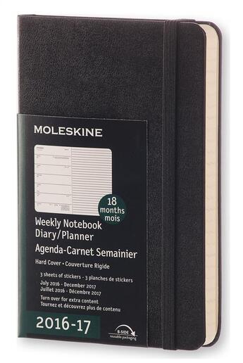 Couverture du livre « Agenda 18 mois ; semainier 2016-17 poche noir couverture rigide » de  aux éditions Moleskine