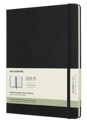 Couverture du livre « Agenda 18 mois semainier ; 19 très grand format noir rigide (édition 2018) » de Moleskine aux éditions Moleskine Papet