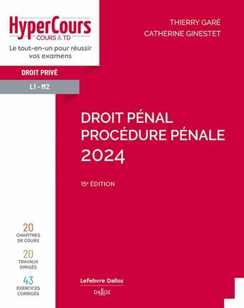 Couverture du livre « Droit pénal : Procédure pénale (édition 2024) » de Catherine Ginestet et Thierry Gare aux éditions Dalloz