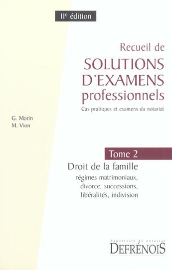 Couverture du livre « Recueil solutions d'examens prof.tome 2 » de Morin/Vion/Forgeard aux éditions Defrenois