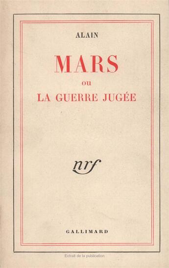 Couverture du livre « Mars ou la guerre jugée » de Alain aux éditions Gallimard