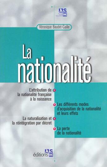 Couverture du livre « Nationalite » de Veronique Baudet-Caille aux éditions Lamarre