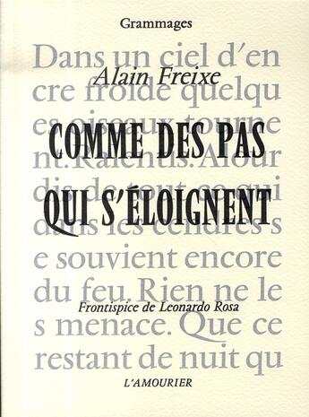 Couverture du livre « Comme des pas qui s'éloignent » de Alain Freixe aux éditions L'amourier