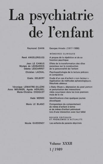 Couverture du livre « Revue La Psychiatrie De L'Enfant N.32 » de Revue La Psychiatrie De L'Enfant aux éditions Puf