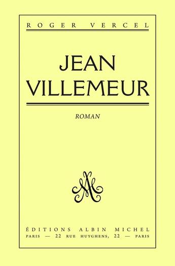 Couverture du livre « Jean Villemeur » de Roger Vercel aux éditions Albin Michel