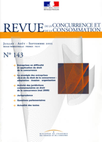 Couverture du livre « Revue de la concurrence et de la consommation n.143 ; juillet septembre » de  aux éditions Documentation Francaise