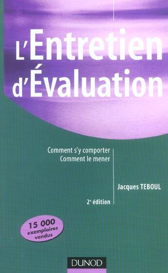 Couverture du livre « L'Entretien D'Evaluation » de Teboul aux éditions Dunod