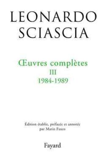 Couverture du livre « Oeuvres completes, tome 3 » de Sciascia-L aux éditions Fayard