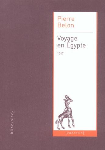 Couverture du livre « Voyage en egypte - 1547 » de Belon Pierre aux éditions Klincksieck