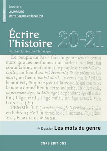 Couverture du livre « Ecrire l'histoire n 20. les mots du genre » de Florence Lotterie aux éditions Cnrs