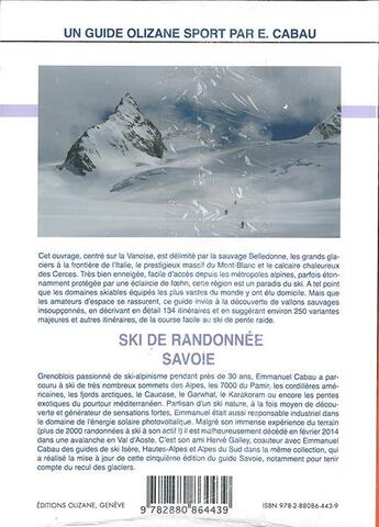 Couverture du livre « Ski de randonnée ; Savoie » de Emmanuel Cabau aux éditions Olizane