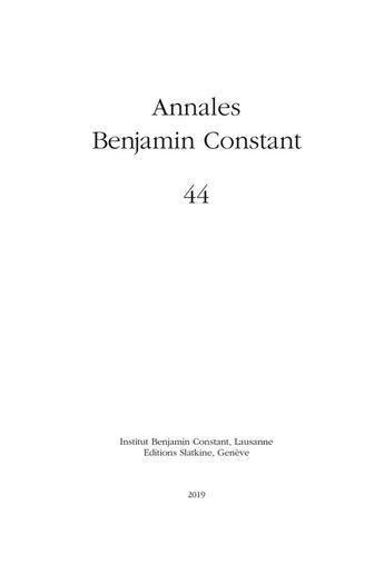 Couverture du livre « Annales benjamin constant n 44 2019 » de  aux éditions Slatkine