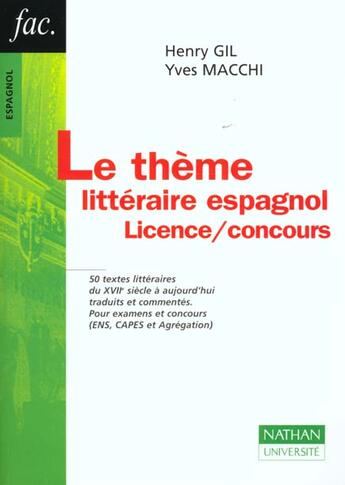 Couverture du livre « Theme Litteraire Espagnol » de Macchi aux éditions Nathan