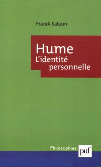 Couverture du livre « Hume. l'identite personnelle » de Franck Salaun aux éditions Puf