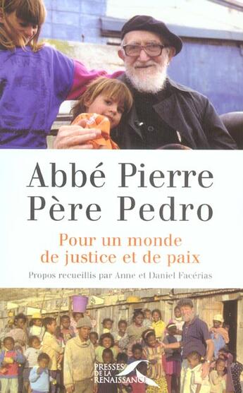 Couverture du livre « Pour un monde de justice et de paix » de Abbe Pierre/Pedro aux éditions Presses De La Renaissance