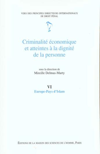 Couverture du livre « Criminalité économique et atteintes à la dignité de la personne : Tome VI : Europe-pays d'Islam » de Mireille Delmas-Marty aux éditions Maison Des Sciences De L'homme