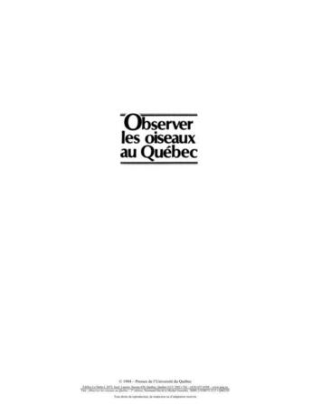 Couverture du livre « Observer les oiseaux au Québec (2e édition) » de Normand David aux éditions Pu De Quebec