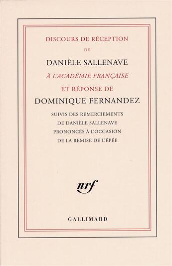 Couverture du livre « Discours de réception à l'Academie francaise » de Daniele Sallenave aux éditions Gallimard