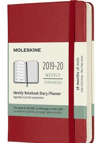 Couverture du livre « Agenda 18 mois semainier ; poche rouge rigide (édition 2019/2020) » de  aux éditions Moleskine