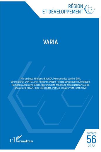 Couverture du livre « REGION ET DEVELOPPEMENT t.56 : varia » de Region Et Developpement aux éditions L'harmattan