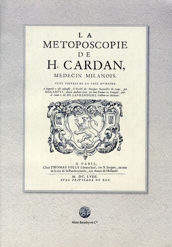 Couverture du livre « La métoposcopie de H.Cardan; médecin milanois » de H. Cardan aux éditions Alain Baudry Et Compagnie