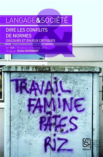 Couverture du livre « Langage et societe, n 159/premier trimestre 2017. dire les conflits de normes. discours et enjeux c » de Devriendt Emilie aux éditions Maison Des Sciences De L'homme